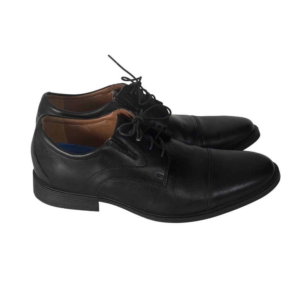 Clarks Whiddon Cap Mens Black Leather Cap Toe Oxford Dress Shoes Size 12 M - Picture 1 of 9